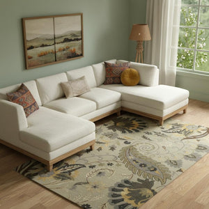 HomeRoots 9' X 12' Hand-Tufted Wool Area Rug in Gray & Slate Gray with Elegant Floral Design for Comfort 712795