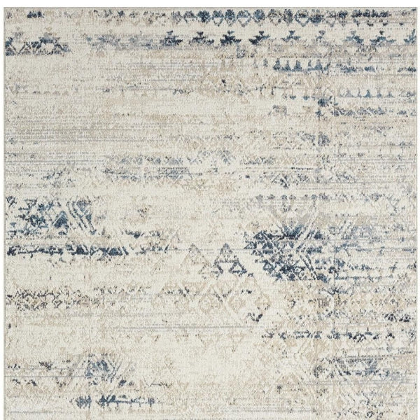 HomeRoots 8' X 10' Bohemian Blue & Sky Blue Tribal Distressed Area Rug - Washable, Durable, Pet-Friendly Home Decor 712799