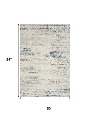 HomeRoots 8' X 10' Bohemian Blue & Sky Blue Tribal Distressed Area Rug - Washable, Durable, Pet-Friendly Home Decor 712799