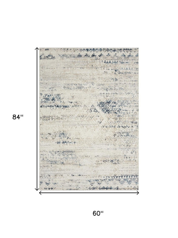 HomeRoots 8' X 10' Bohemian Blue & Sky Blue Tribal Distressed Area Rug - Washable, Durable, Pet-Friendly Home Decor 712799