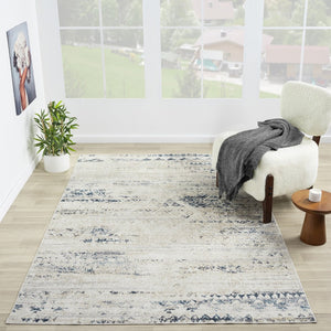 HomeRoots 8' X 10' Bohemian Blue & Sky Blue Tribal Distressed Area Rug - Washable, Durable, Pet-Friendly Home Decor 712799