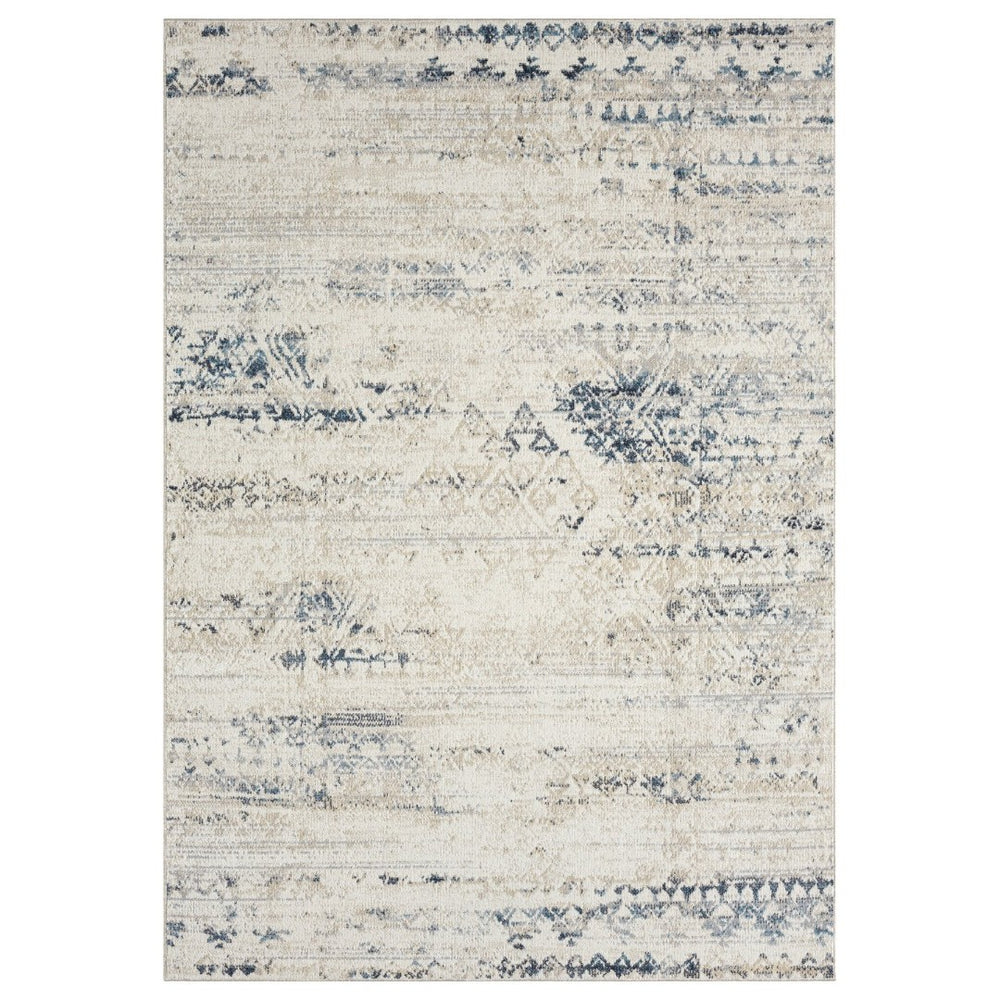 HomeRoots 8' X 10' Bohemian Blue & Sky Blue Tribal Distressed Area Rug - Washable, Durable, Pet-Friendly Home Decor 712799