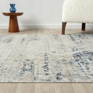 HomeRoots 8' X 10' Bohemian Blue & Sky Blue Tribal Distressed Area Rug - Washable, Durable, Pet-Friendly Home Decor 712799