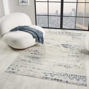 HomeRoots 8' X 10' Bohemian Blue & Sky Blue Tribal Distressed Area Rug - Washable, Durable, Pet-Friendly Home Decor 712799