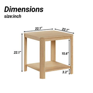 English Elm Rounded Square End Tables Set of 2 Boho Walnut with Wave Legs and Open Shelf W5563P449959