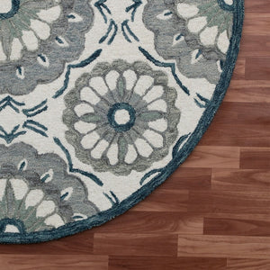 HomeRoots 7' Hand-Tufted Wool Runner Rug in Blue and Sky Blue Floral Design for Charming Hallways & Entryways 712808