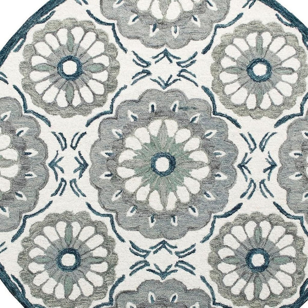 HomeRoots 7' Hand-Tufted Wool Runner Rug in Blue and Sky Blue Floral Design for Charming Hallways & Entryways 712808