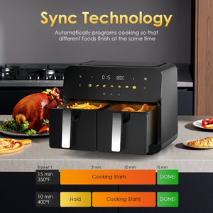English Elm 10qt Dual Basket Air Fryer with Synccook 1700w Digital Touchscreen Serves Six W1002P484142