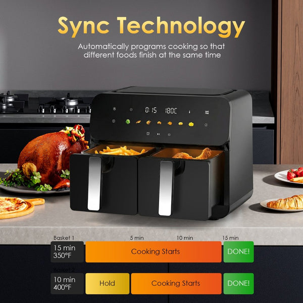 English Elm 10qt Dual Basket Air Fryer with Synccook 1700w Digital Touchscreen Serves Six W1002P484142