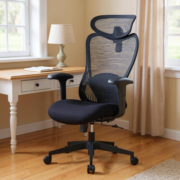 HomeRoots Black Ergonomic Adjustable Height Swivel Office Chair with Lumbar Support and Breathable Mesh Back 712835