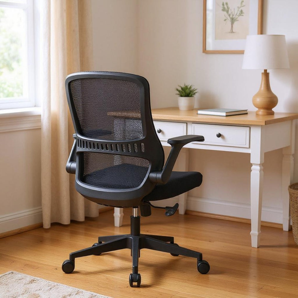 HomeRoots Black Ergonomic Adjustable Height Swivel Rolling Office Chair for Comfort & Style at Work 712836