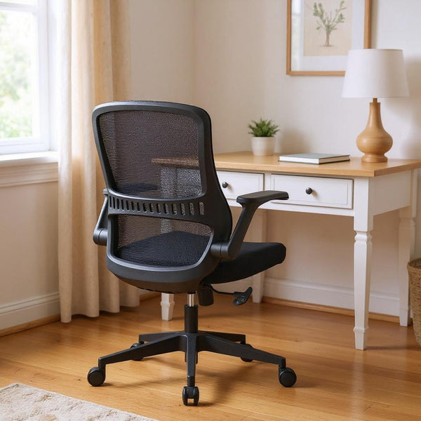 HomeRoots Black Ergonomic Adjustable Height Swivel Rolling Office Chair for Comfort & Style at Work 712836