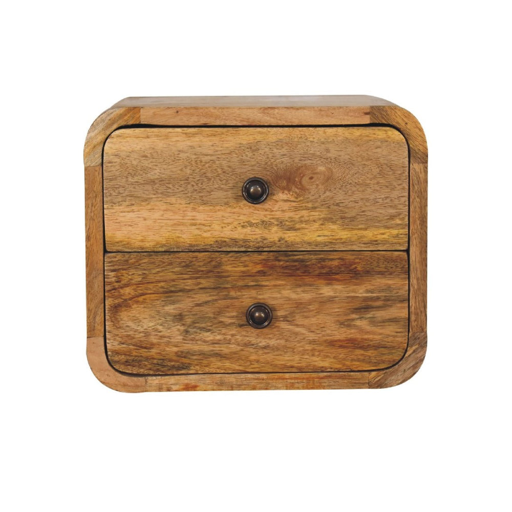 HomeRoots 18" Brown Solid Wood Floating Nightstand - Elegant & Space-Saving Bedside Storage with Curved Design 712838