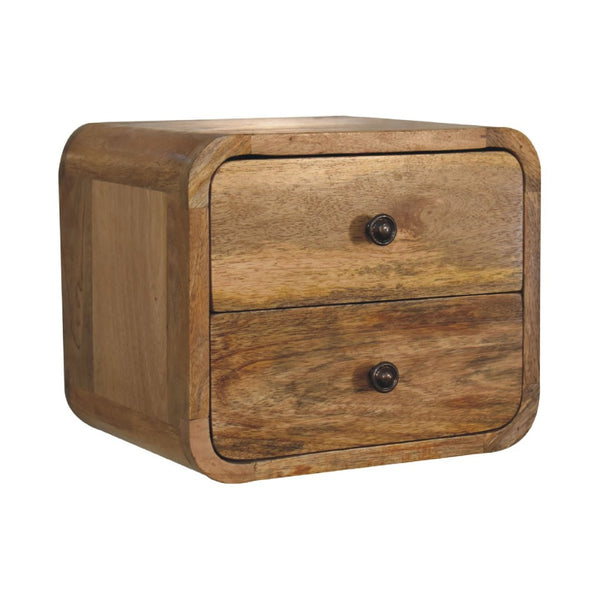 HomeRoots 18" Brown Solid Wood Floating Nightstand - Elegant & Space-Saving Bedside Storage with Curved Design 712838