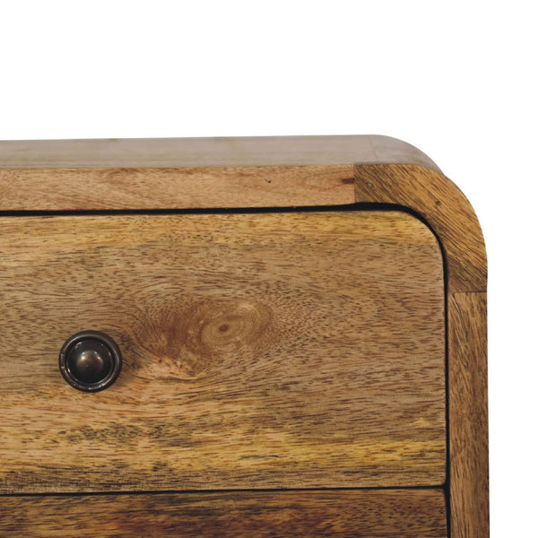 HomeRoots 18" Brown Solid Wood Floating Nightstand - Elegant & Space-Saving Bedside Storage with Curved Design 712838