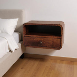 HomeRoots 18" Brown Solid Wood Floating Nightstand - Stylish Wall-Mounted Storage for Modern & Rustic Decor 712839