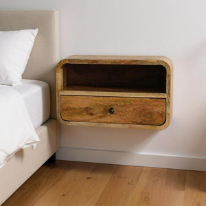 HomeRoots 18" Handcrafted Brown Solid Wood Floating Nightstand - Modern Wall-Mounted Storage for Any Room 712840