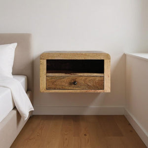 HomeRoots 22" Elegant Solid Wood Floating Nightstand with Drawer & Shelf for Stylish Bedroom Organization 712841