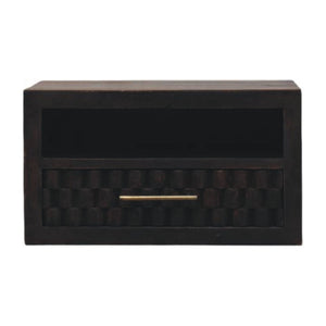 HomeRoots 18" Rustic Solid Mango Wood Floating Nightstand with Geometric Carving, Drawer & Versatile Shelf 712845
