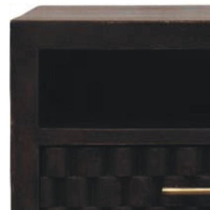 HomeRoots 18" Rustic Solid Mango Wood Floating Nightstand with Geometric Carving, Drawer & Versatile Shelf 712845
