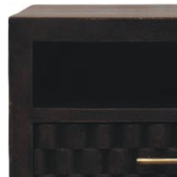 HomeRoots 18" Rustic Solid Mango Wood Floating Nightstand with Geometric Carving, Drawer & Versatile Shelf 712845
