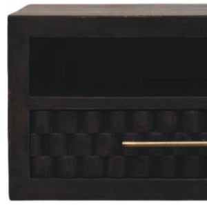 HomeRoots 18" Rustic Solid Mango Wood Floating Nightstand with Geometric Carving, Drawer & Versatile Shelf 712845