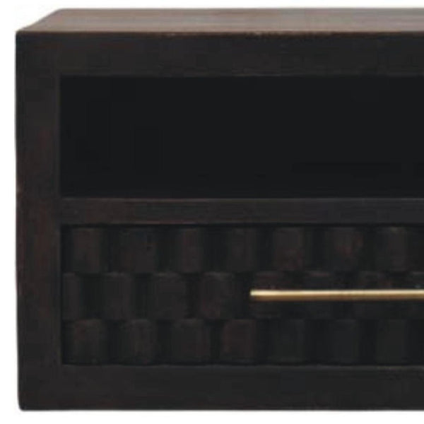 HomeRoots 18" Rustic Solid Mango Wood Floating Nightstand with Geometric Carving, Drawer & Versatile Shelf 712845