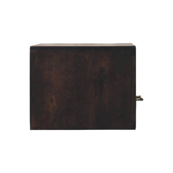 HomeRoots 18" Rustic Solid Mango Wood Floating Nightstand with Geometric Carving, Drawer & Versatile Shelf 712845