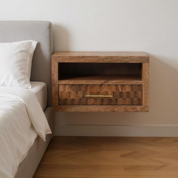 HomeRoots 12" Rustic Solid Wood Floating Nightstand with Drawer - Stylish Space-Saving Bedside Table Solution 712846