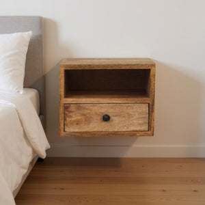 HomeRoots 12" Brown Solid Wood Floating Nightstand - Stylish Two Drawer Design for Smart Storage & Organization 712847