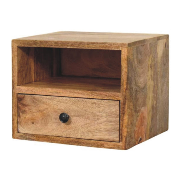 HomeRoots 12" Brown Solid Wood Floating Nightstand - Stylish Two Drawer Design for Smart Storage & Organization 712847