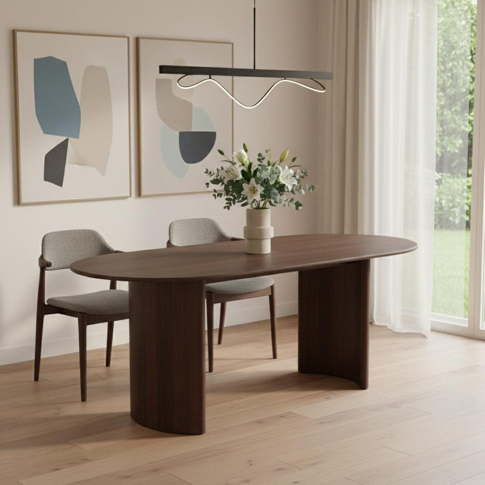 HomeRoots 66" Brown Solid Wood Oval Dining Table – Elegant Double Pedestal Base for Timeless Dining Style 712856