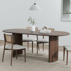 HomeRoots 66" Brown Solid Wood Oval Dining Table – Elegant Double Pedestal Base for Timeless Dining Style 712856