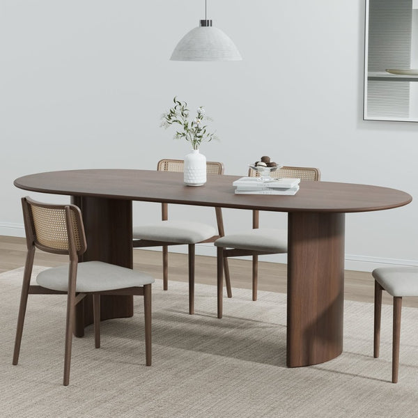 HomeRoots 66" Brown Solid Wood Oval Dining Table – Elegant Double Pedestal Base for Timeless Dining Style 712856