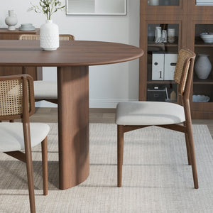 HomeRoots 66" Brown Solid Wood Oval Dining Table – Elegant Double Pedestal Base for Timeless Dining Style 712856