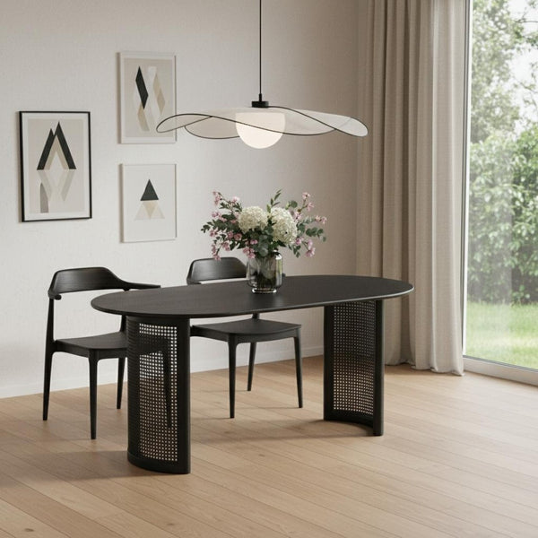 HomeRoots 66" Black Solid Wood Oval Dining Table - Elegant Double Pedestal Base for Stylish Dining Experiences 712858