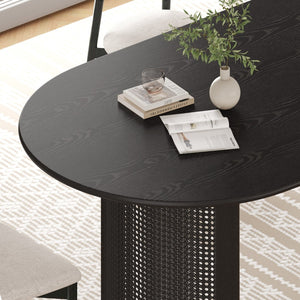 HomeRoots 66" Black Solid Wood Oval Dining Table - Elegant Double Pedestal Base for Stylish Dining Experiences 712858