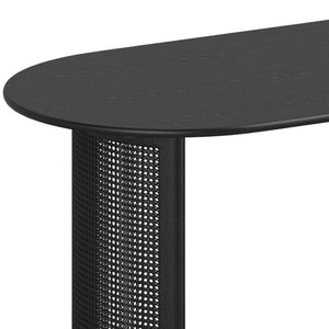 HomeRoots 66" Black Solid Wood Oval Dining Table - Elegant Double Pedestal Base for Stylish Dining Experiences 712858