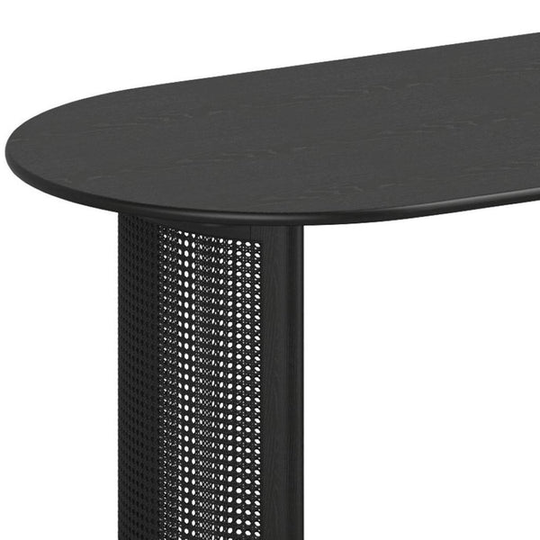 HomeRoots 66" Black Solid Wood Oval Dining Table - Elegant Double Pedestal Base for Stylish Dining Experiences 712858