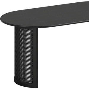 HomeRoots 66" Black Solid Wood Oval Dining Table - Elegant Double Pedestal Base for Stylish Dining Experiences 712858