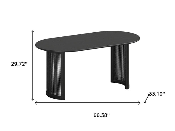 HomeRoots 66" Black Solid Wood Oval Dining Table - Elegant Double Pedestal Base for Stylish Dining Experiences 712858