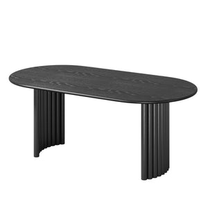 HomeRoots 66" Black Solid Wood Oval Dining Table with Double Pedestal Base - Timeless Elegance & Durability 712859