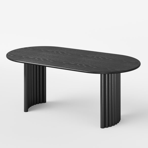 HomeRoots 66" Black Solid Wood Oval Dining Table with Double Pedestal Base - Timeless Elegance & Durability 712859