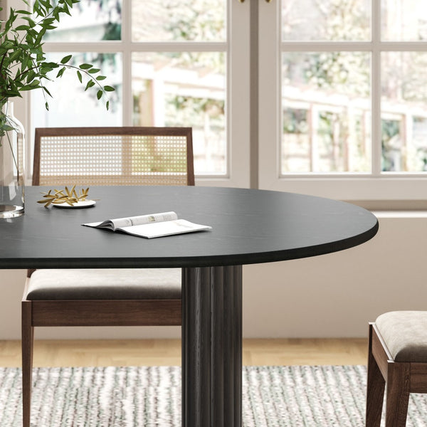 HomeRoots 66" Black Solid Wood Oval Dining Table with Double Pedestal Base - Timeless Elegance & Durability 712859