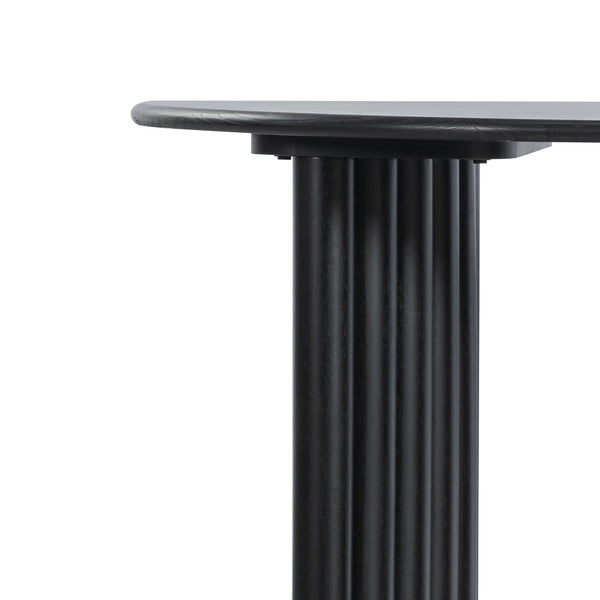 HomeRoots 66" Black Solid Wood Oval Dining Table with Double Pedestal Base - Timeless Elegance & Durability 712859