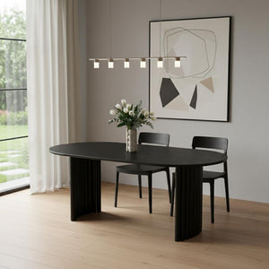 HomeRoots 66" Black Solid Wood Oval Dining Table with Double Pedestal Base - Timeless Elegance & Durability 712859
