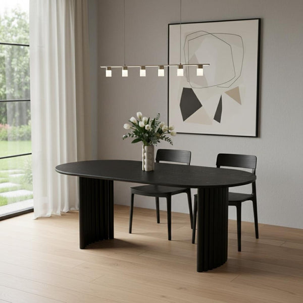 HomeRoots 66" Black Solid Wood Oval Dining Table with Double Pedestal Base - Timeless Elegance & Durability 712859