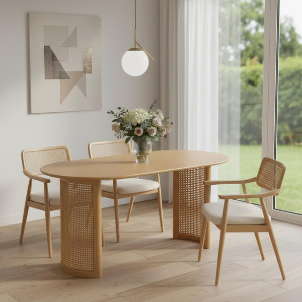 HomeRoots 78" Brown Solid Wood Oval Dining Table with Double Pedestal Base for Elegant Dining & Entertaining 712861