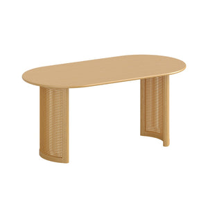 HomeRoots 78" Brown Solid Wood Oval Dining Table with Double Pedestal Base for Elegant Dining & Entertaining 712861