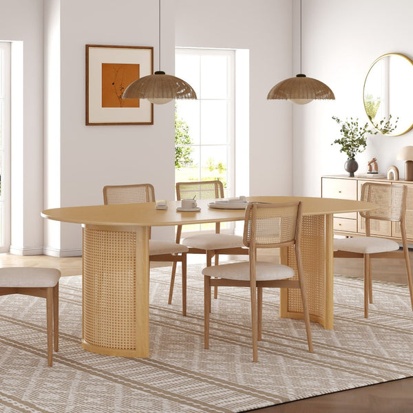 HomeRoots 78" Brown Solid Wood Oval Dining Table with Double Pedestal Base for Elegant Dining & Entertaining 712861